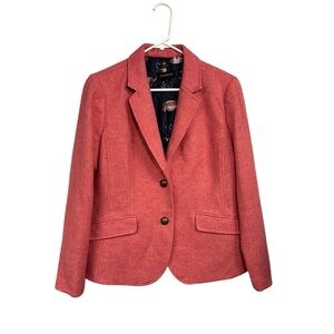 Talbots Aberdeen Wool Blend Blazer Women's Pink Rose Herringbone Preppy Colorful